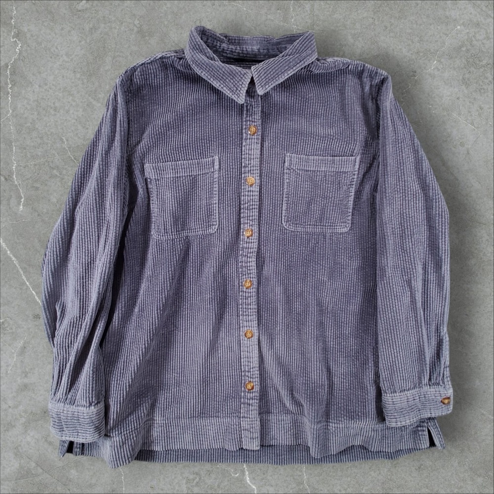 LL Bean Corduroy Shirt Womens 2X Plus Blue Long Sleeve Cotton Button Down Preppy